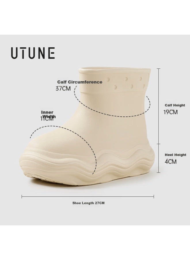 utune Youdiao Rain Boots Non-slip Waterproof Fashion New Thick Sole Height Increasing Outdoor Short Boots Women Mustard Green Size 39-40 - Image 5