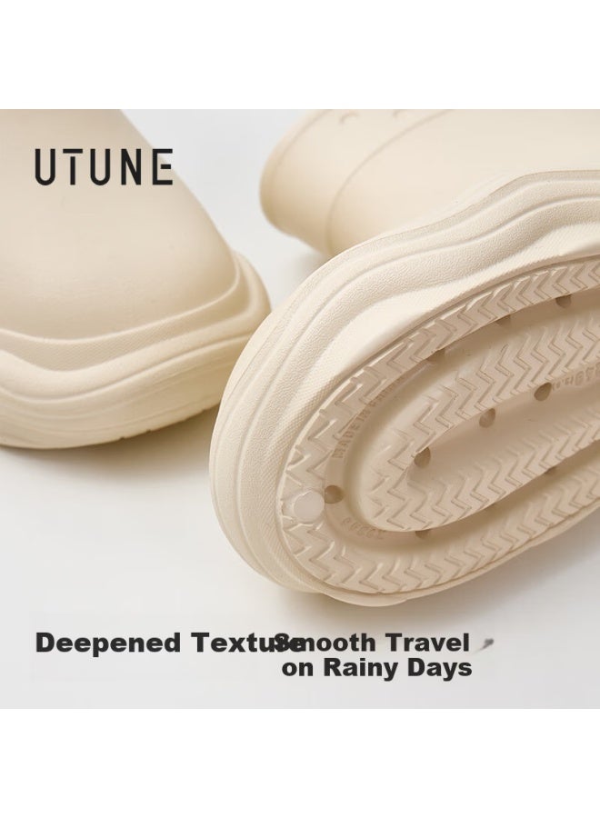 utune Youdiao Rain Boots Non-slip Waterproof Fashion New Thick Sole Height Increasing Outdoor Short Boots Women Mustard Green Size 39-40 - Image 4