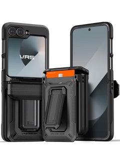 VRS Design D-Wallet Origin Samsung Galaxy Z Flip 6 Case Cover Rugged Semi Auto Wallet [2 Card Holder Slot] Built-in [Kickstand] and [Hinge Protection] - Black  - Image 1