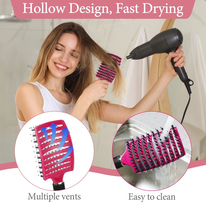 Zopeal 9 Pcs Detangling Brush Bulk Boar Bristle Hair Brushes Curved and Vented Detangler Hairbrush for Women Men Shiny Detangling Dry, Wet, Curly, Thick or Straight Long Blowing Hair Accessories - Image 4