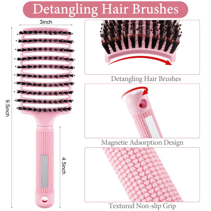 Zopeal 9 Pcs Detangling Brush Bulk Boar Bristle Hair Brushes Curved and Vented Detangler Hairbrush for Women Men Shiny Detangling Dry, Wet, Curly, Thick or Straight Long Blowing Hair Accessories - Image 2
