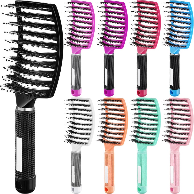 Zopeal 9 Pcs Detangling Brush Bulk Boar Bristle Hair Brushes Curved and Vented Detangler Hairbrush for Women Men Shiny Detangling Dry, Wet, Curly, Thick or Straight Long Blowing Hair Accessories - Image 1