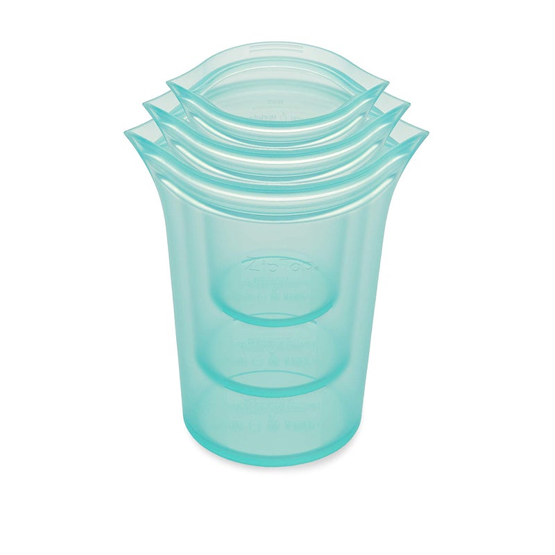 Zip Top Reusable Food Storage Bags  3 Cup Set Teal  Silicone Meal Prep Container  Microwave Dishwasher and Freezer Safe  Made in the USA