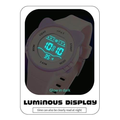 SPIKY Cateye Digital Sports Watch for Kids (White) | Multifunctional with Luminous Display & Alarm | Water Resistant & Soft Silicone Strap | Birthday Gift Wrist Watches for Girls & Boys | Age 2-14 Yrs - Image 2