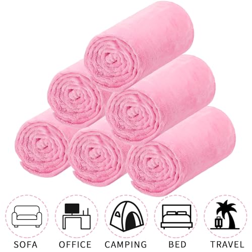 SmoothNovelty 6 Pcs Fleece Sleepover Blanket for Girl Galentines Party Soft Fuzzy Throw Blanket Bulk Warm Flannel Mattress for Pajamas Teepee Spa Movie Night(Pink,40 x 60 Inch) - Image 2