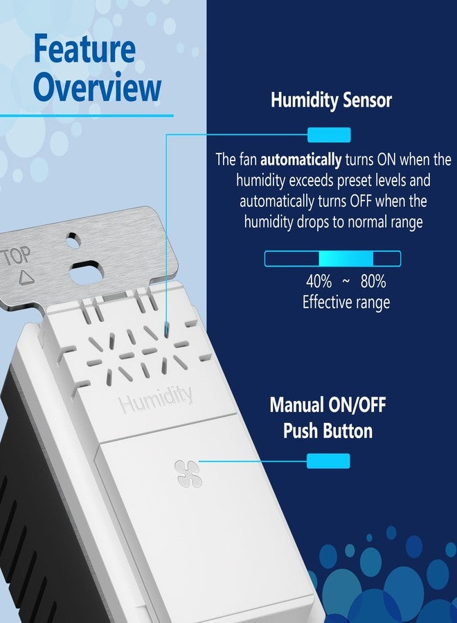 LIDER No Neutral Wire Required Humidity Sensor Switch, Air Circulator, Bathroom Fan Automated Control, Adjustable Timing, 1-Pole, Wall Plate Included, UL Listed, Thermoplastic, Matte White - Image 4