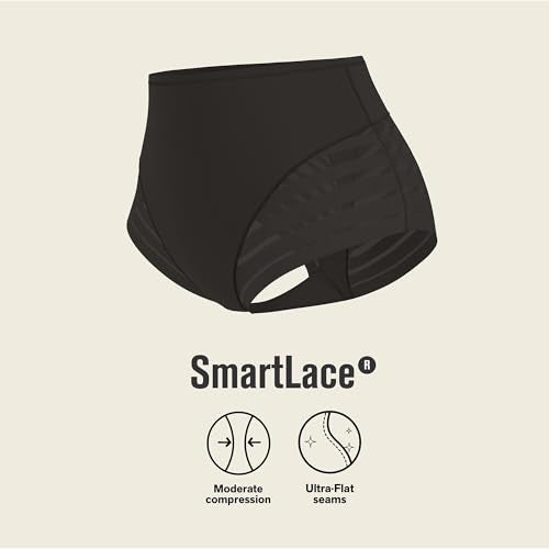 Leonisa High Waisted Invisible Tummy Control Shapewear for Women - Stripe Lace Ladies Underwear Panties Black - Image 4