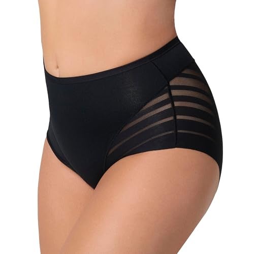 Leonisa High Waisted Invisible Tummy Control Shapewear for Women - Stripe Lace Ladies Underwear Panties Black - Image 1
