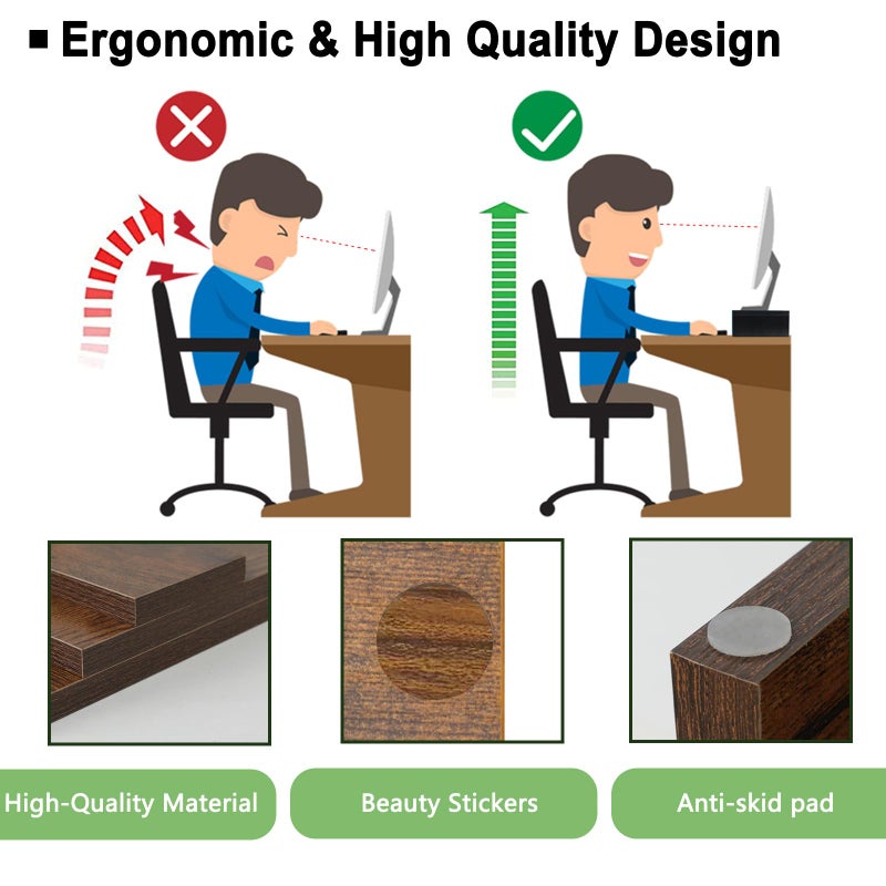 TEAMIX 2 Pack Monitor Stand Riser-20 inch, Wooden Tabletop Shelf for TV/PC/Laptop/Printer, Rustic Brown Monitor Riser with Storage, Computer Stand Ergonomic Design - Image 5