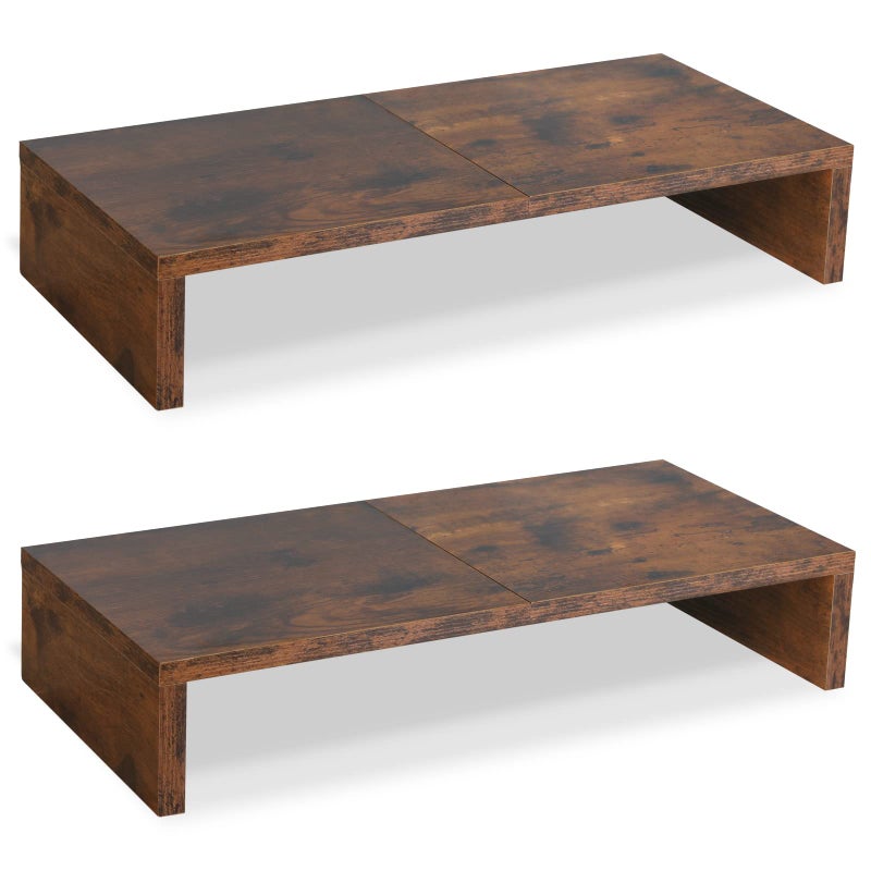 TEAMIX 2 Pack Monitor Stand Riser-20 inch, Wooden Tabletop Shelf for TV/PC/Laptop/Printer, Rustic Brown Monitor Riser with Storage, Computer Stand Ergonomic Design - Image 1