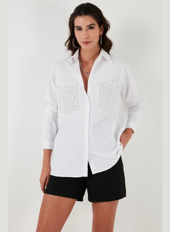 ليلا قميص نسائي قطن % بقصّة واسعة وتفاصيل جيوب ليلى