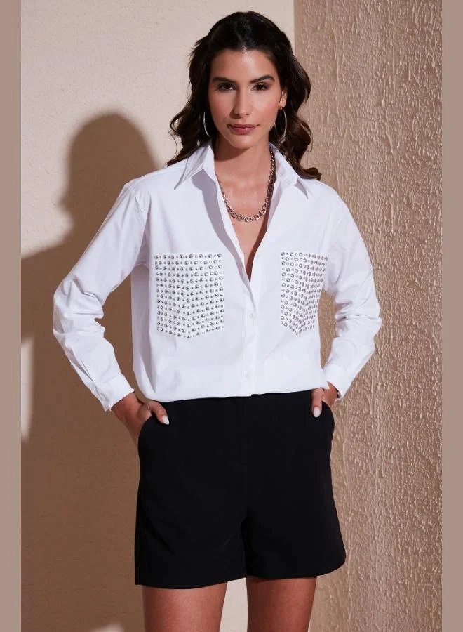 ليلا قميص نسائي قطن % بقصّة واسعة وتفاصيل جيوب ليلى