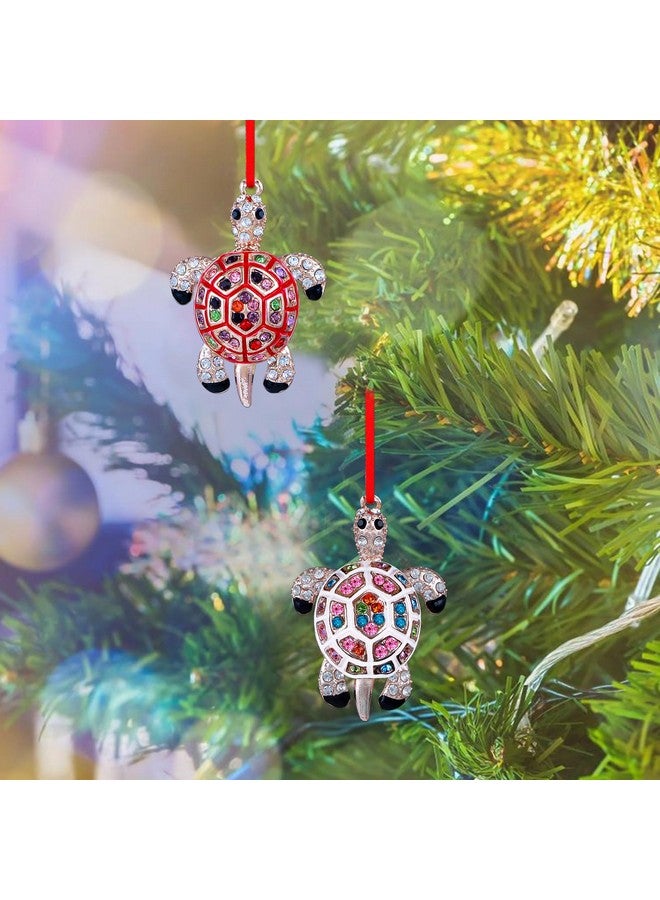 SICOHOME Sea Turtle Ornaments for Christmas Tree - Set of 2 Coastal Sea Ocean Hawaii Beach Themed Christmas Hanging Ornament with Rhinestones for Christmas Tree Gifts for Ocean Lover - Image 3