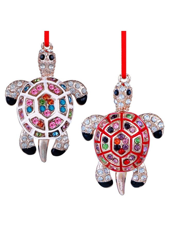 SICOHOME Sea Turtle Ornaments for Christmas Tree - Set of 2 Coastal Sea Ocean Hawaii Beach Themed Christmas Hanging Ornament with Rhinestones for Christmas Tree Gifts for Ocean Lover - Image 1