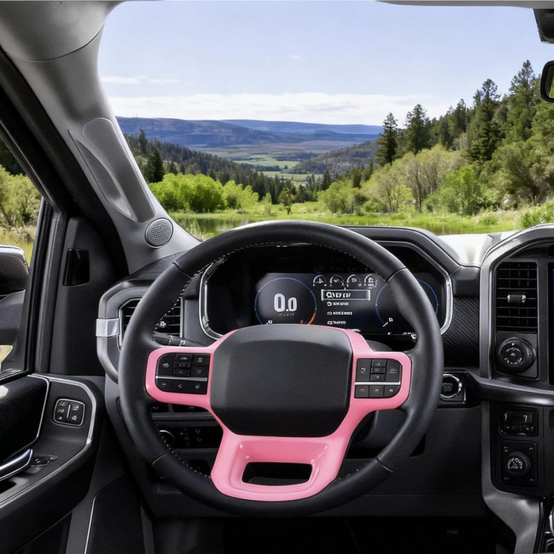 Keptrim Steering Wheel Cover Trim for Ford F150 2021 2022 2023 2024 2025, for 2023-2025 F250 F350 Super Duty, for 2022-2025 Expedition, ABS Pink,1pc - Image 4