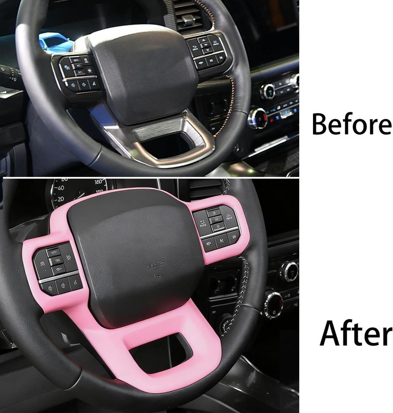 Keptrim Steering Wheel Cover Trim for Ford F150 2021 2022 2023 2024 2025, for 2023-2025 F250 F350 Super Duty, for 2022-2025 Expedition, ABS Pink,1pc - Image 3