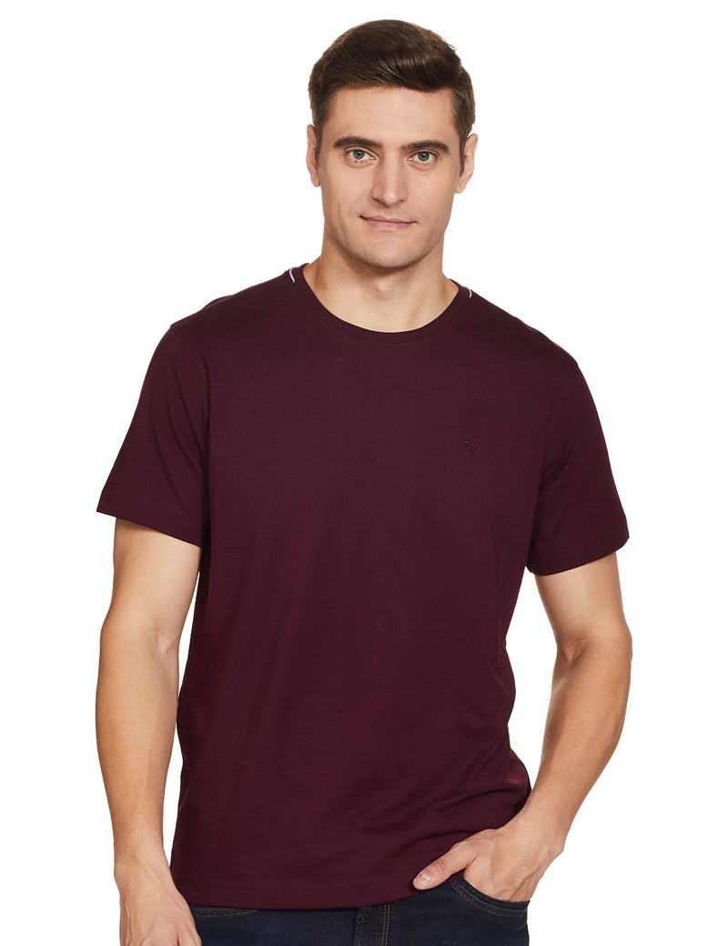 Van Heusen Athleisure Men T-Shirt - Cotton Rich - Smart Tech, Easy Stain Release, Anti Stat, Ultra Soft, Quick Dry_60021_Port Wine_S - Image 2