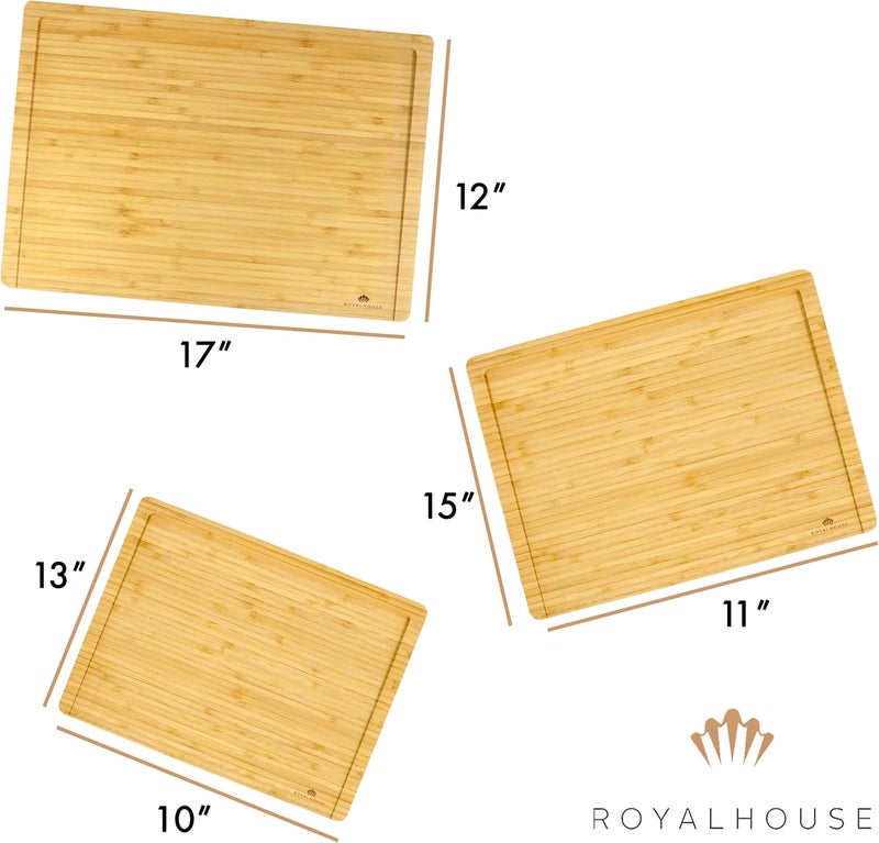 RoyalHouse مجموعة من 3 ألواح تقطيع من الخيزران مع حامل للاستخدام في المطبخ - (أبعاد: 17x12x0.8، 15x11x0.8، 13x9.5x0.8)، مجموعة ألواح تقطيع خشبية، لوح تقطيع خشبي. - Image 3