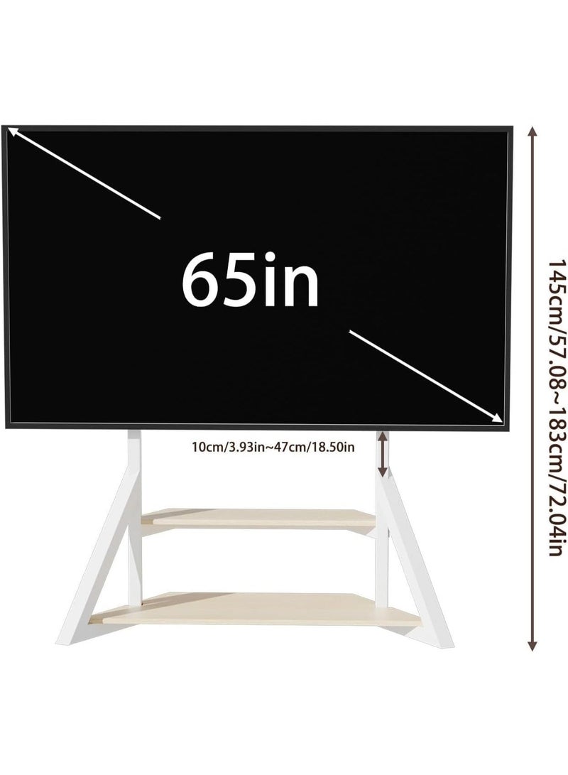 Rubik Large Floor TV Trolley Stand with Wheels & Shelves for 65-100 Inch TVs and Displays, Holds 100KG Weight (White) - Image 5