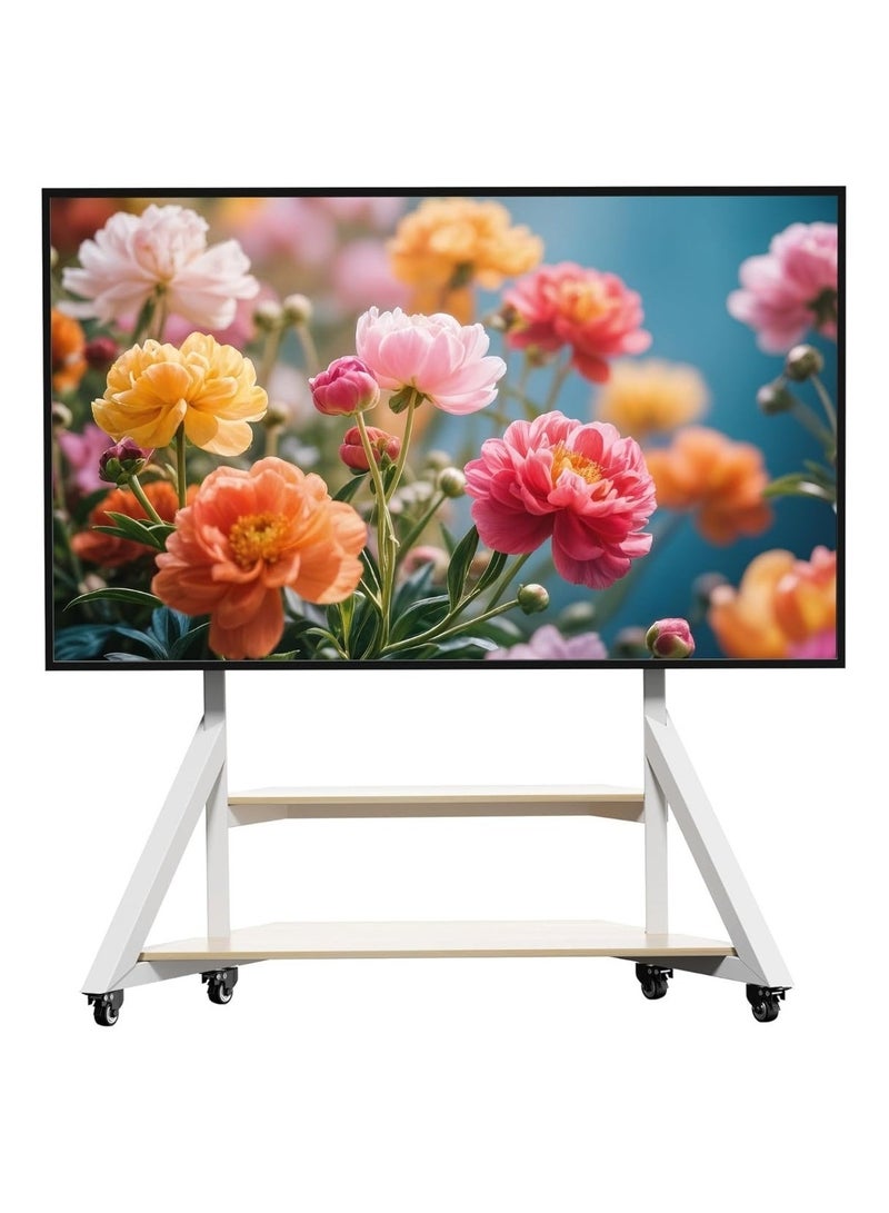 Rubik Large Floor TV Trolley Stand with Wheels & Shelves for 65-100 Inch TVs and Displays, Holds 100KG Weight (White) - Image 1