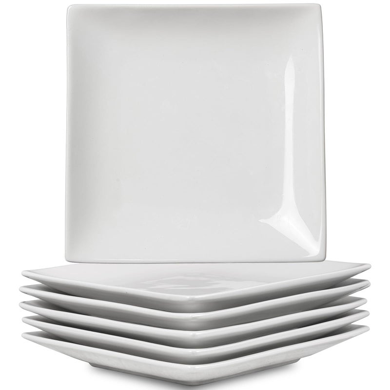 Meideal Appetizer Plates Set of 6, 6 Inch Porcelain Dessert Plates, White Stackable Square Salad Plates for Snack Steak Bread Butter, Chip and Scratch Resistant, Microwave and Dishwasher Safe - Image 1