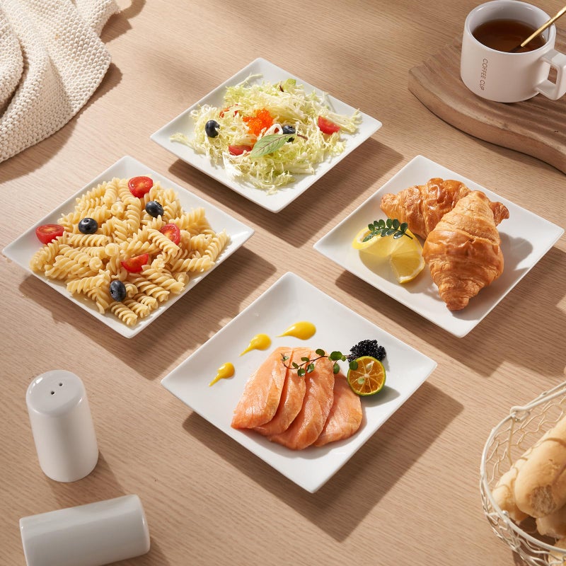 Meideal Appetizer Plates Set of 6, 6 Inch Porcelain Dessert Plates, White Stackable Square Salad Plates for Snack Steak Bread Butter, Chip and Scratch Resistant, Microwave and Dishwasher Safe - Image 3