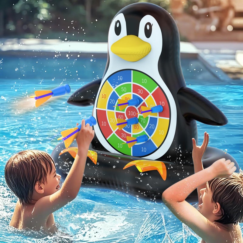 MOONTOY Pool Toys for Kids Inflatable Penguin Dart Board Game Pool Games for Beach Backyard Summer Water Toys for Boys Girls Ages 612 Teens Adults Pump Included - Image 2