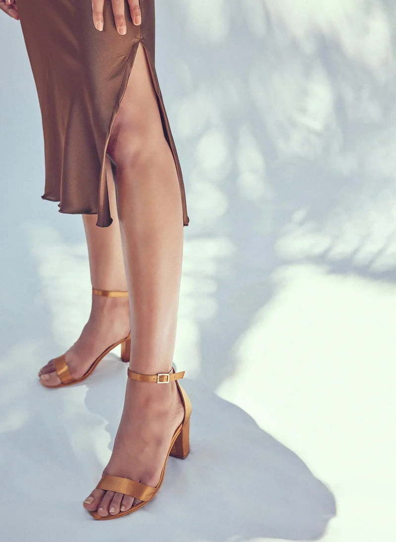 The Label Life Cocoa Satin Midi Skirt