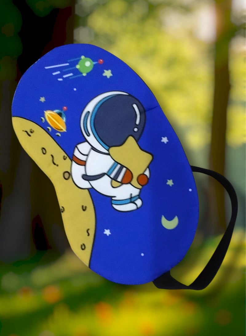 Generic 2 pieces of sleeping eye masks or other name sleeping glasses, soft and padded, made of polyester, blue and black color, printed with an astronaut drawing and an elastic strap. It is a special eye mask for sleeping or napping in the middle of the day. Suitable for use while traveling on a plane, car, or ship, or when relaxing or napping on the beach in the sun, or during a daytime nap on the living room sofa in a bright place. You can also gift it to your loved ones. - Image 2
