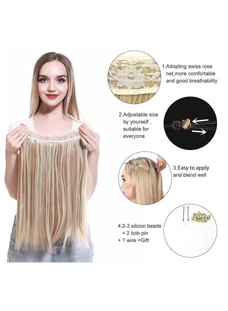 إستيل وصلات شعر مستقيمة خفيفة العسل أشقر اصطناعي 3.2 أوقية عصابة رأس سلكية سرية للنساء ألياف مقاومة للحرارة بدون مشبك - Image 5