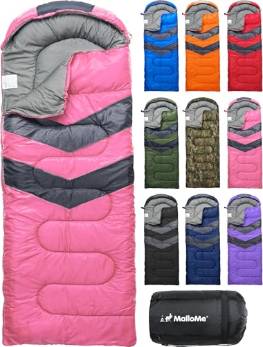 MalloMe Sleeping Bags for Adults Cold Weather & Warm - Backpacking Camping Sleeping Bag for Kids 10-12, Girls, Boys - Lightweight Compact Camping Essentials Gear Accessories Hiking Sleep Must Haves - Image 1