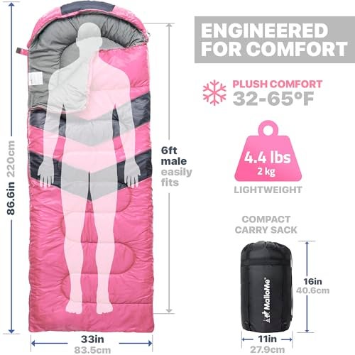 MalloMe Sleeping Bags for Adults Cold Weather & Warm - Backpacking Camping Sleeping Bag for Kids 10-12, Girls, Boys - Lightweight Compact Camping Essentials Gear Accessories Hiking Sleep Must Haves - Image 3