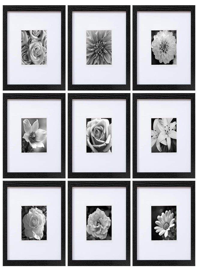 eletecpro 10x10 Picture Frames Set of 9 with Mat for 5x5 Photos or without Mat for 10x10, Square Gallery Wall Decor Collage for Picture Display, Black Frame Set for Wall Hanging - Image 1