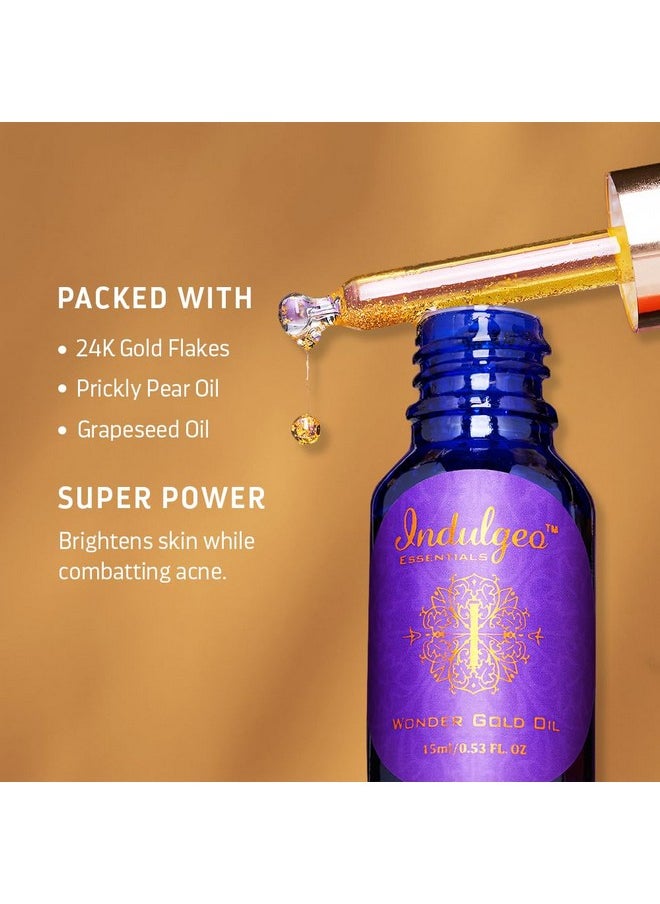 Indulgeo ESSENTIALS Wonder Gold Oil (15 Ml) | 24K Gold Infused Makeup Face Primer For Dry And Sensitive Skin | Help In Instant Glow, Beauty Oil | Helps To Reduces Hyperpigmentation, Fine Lines, Anti-Aging, Natural Spf |Nourishment | Ayush Certified  - Image 3