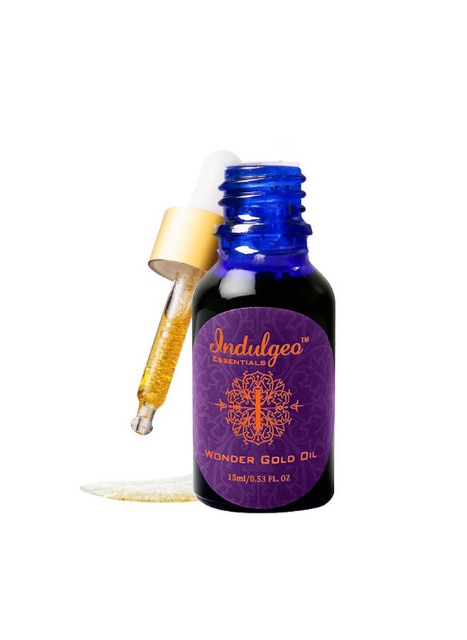 Indulgeo ESSENTIALS Wonder Gold Oil (15 Ml) | 24K Gold Infused Makeup Face Primer For Dry And Sensitive Skin | Help In Instant Glow, Beauty Oil | Helps To Reduces Hyperpigmentation, Fine Lines, Anti-Aging, Natural Spf |Nourishment | Ayush Certified  - Image 1