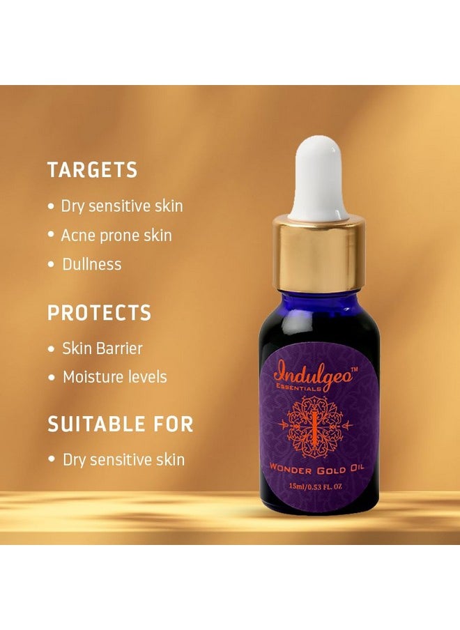 Indulgeo ESSENTIALS Wonder Gold Oil (15 Ml) | 24K Gold Infused Makeup Face Primer For Dry And Sensitive Skin | Help In Instant Glow, Beauty Oil | Helps To Reduces Hyperpigmentation, Fine Lines, Anti-Aging, Natural Spf |Nourishment | Ayush Certified  - Image 2