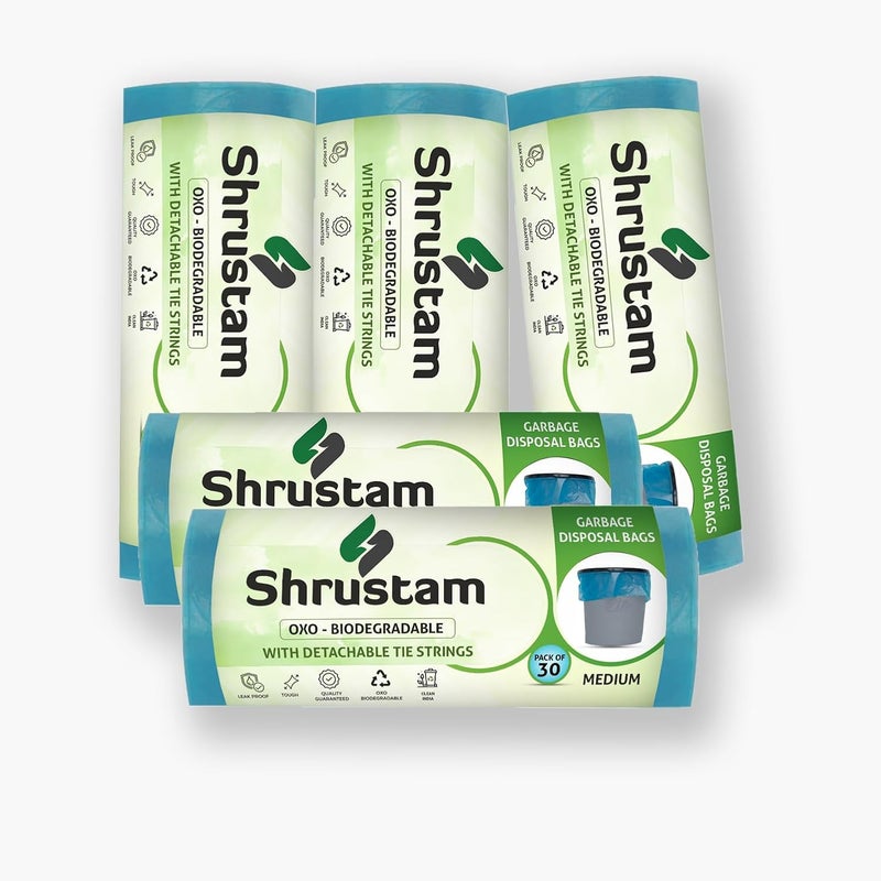 Shrustam Blue Garbage Bags For Dustbin 19X21 Inches MEDIUM 30 Piece Per Roll Pack of 5 150 pcs and Dustbin Covers for Daily Wet and Dry Waste - Image 1