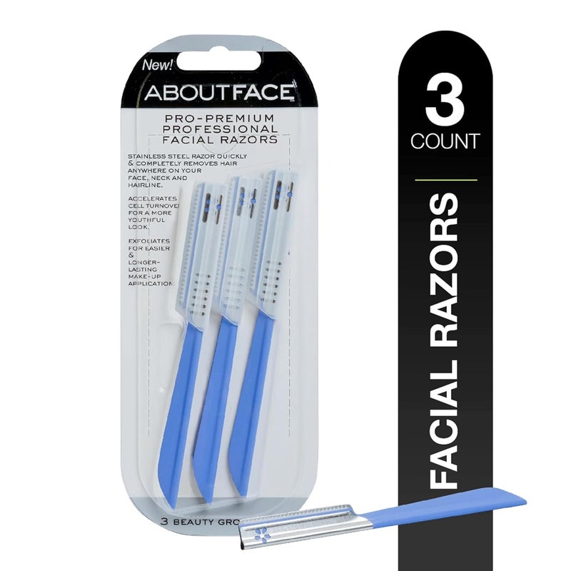 About Face About Face Pro-Premium Facial Razors - 3 Beauty Groomers for Hair Removal, Ideal for Shaving, Exfoliating, Dermaplaning and Brow Shaping, Japanese Stainless Steel Gently Removes Facial Hair 