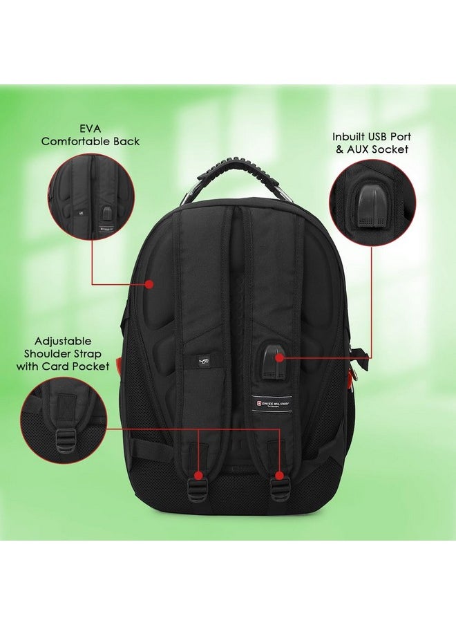 SWISS MILITARY - Swiss Military Laptop Backpack with USB Charging Port/Aux Port, Breathable EVA back, Water & Wear Resistant, Travel Backpack for Men, Women, Kids | Bagpacker Bag for Men, 31 liters, Black, 1 - Image 1