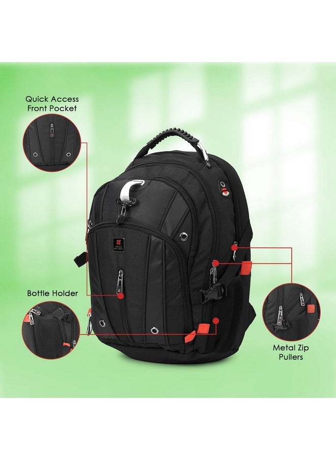 SWISS MILITARY - Swiss Military Laptop Backpack with USB Charging Port/Aux Port, Breathable EVA back, Water & Wear Resistant, Travel Backpack for Men, Women, Kids | Bagpacker Bag for Men, 31 liters, Black, 1 - Image 1