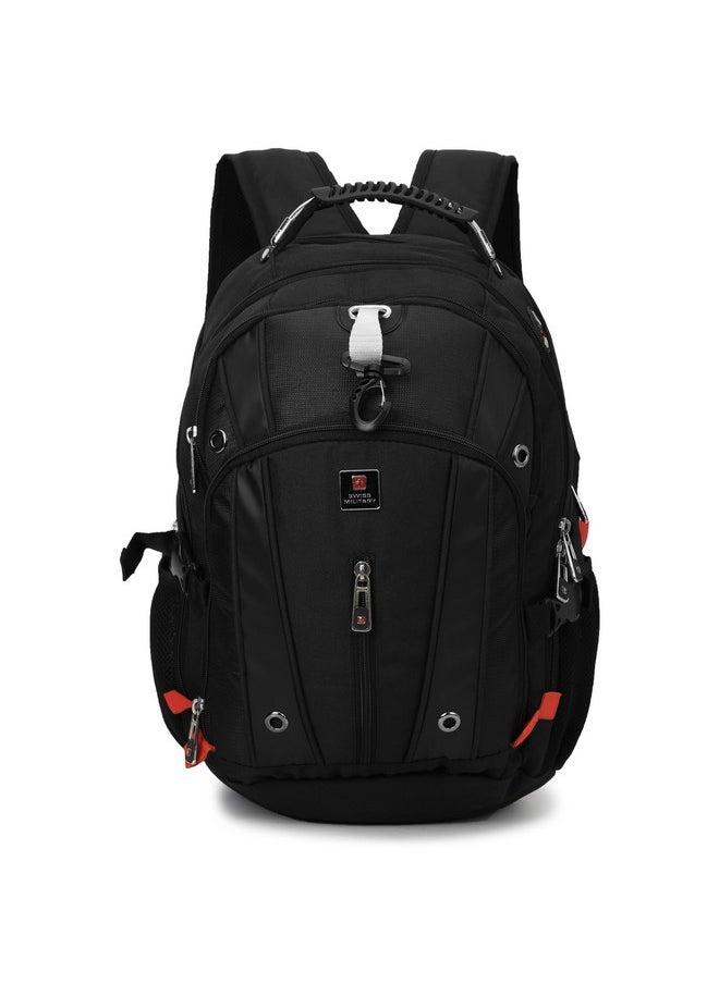 SWISS MILITARY - Swiss Military Laptop Backpack with USB Charging Port/Aux Port, Breathable EVA back, Water & Wear Resistant, Travel Backpack for Men, Women, Kids | Bagpacker Bag for Men, 31 liters, Black, 1 - Image 1