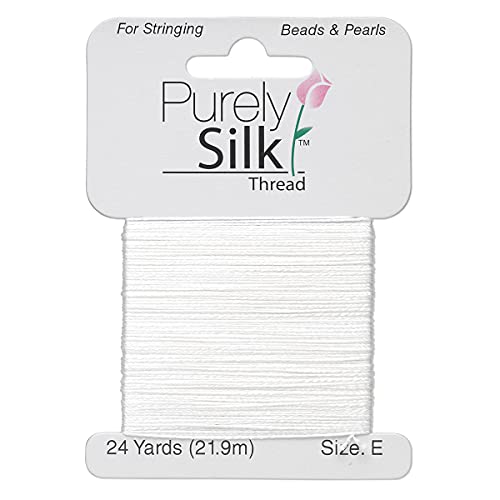 Purely Silk Simply Silk Beading Thread Cord Size E White 0.013 Inch 0.33mm 24 Yards Card for Stringing Weaving Knotting Kumihimo - Image 1