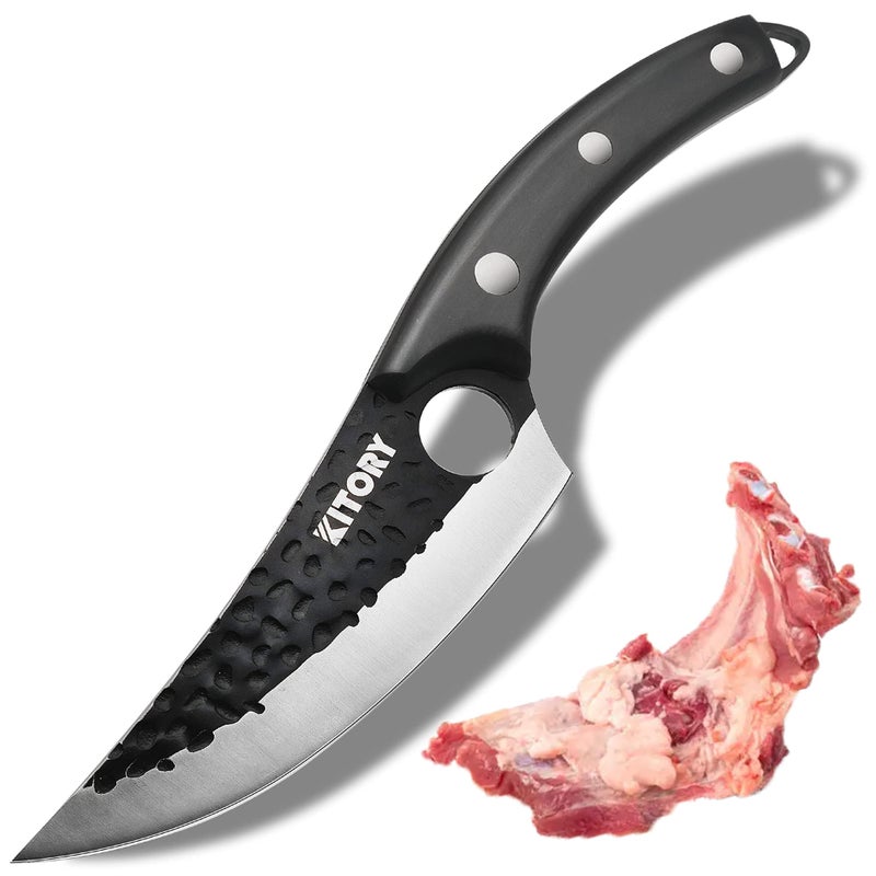 سكين تقطيع اللحم الفايكنغ المصنوعة يدويًا من الفولاذ الكربوني العالي 58 مع مقبض خشبي مريح مثالي لتقطيع اللحم والشواء والتخييم والطهي في الهواء الطلق هدية فريدة للطهاة ومحترفي الشواء