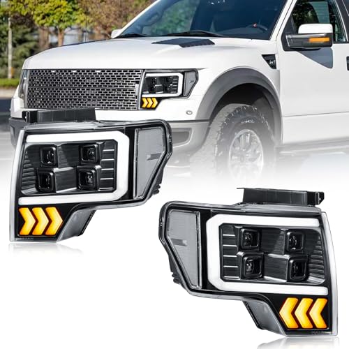 Fullux Pair for 2009-2014 Ford F150 Headlights w/Quad LED Projectors DRL Plug & Play Replace 09-14 F-150 Pickup Black Housing Clear Reflector - Image 1