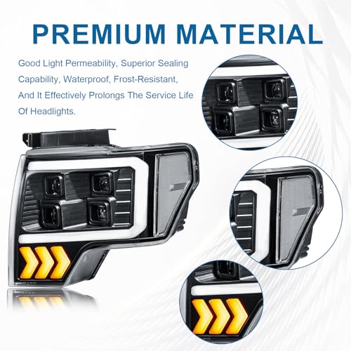 Fullux Pair for 2009-2014 Ford F150 Headlights w/Quad LED Projectors DRL Plug & Play Replace 09-14 F-150 Pickup Black Housing Clear Reflector - Image 5