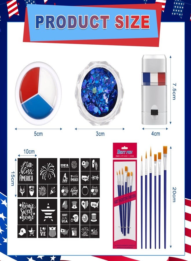 Demonwer 19 Pcs Halloween Face Paint Kit Red White Blue Face Paint Kit with Glitter Stencil Stickers Paint Stick Makeup Brush for Halloween Party Supplies - Image 2