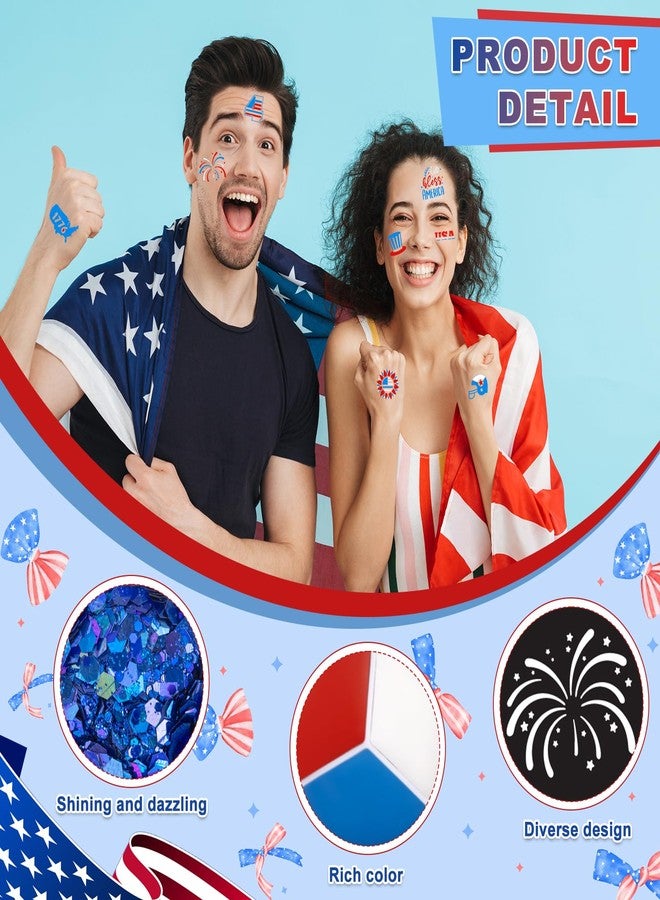 Demonwer 19 Pcs Halloween Face Paint Kit Red White Blue Face Paint Kit with Glitter Stencil Stickers Paint Stick Makeup Brush for Halloween Party Supplies - Image 3