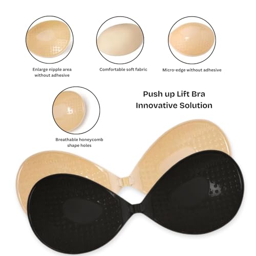Sizi Sticky Bras Push Up Adhesive Invisible Bra Backless Strapless Bra for Women Pack of 1. (in, Cup Band, B, 32, Beige) - Image 3