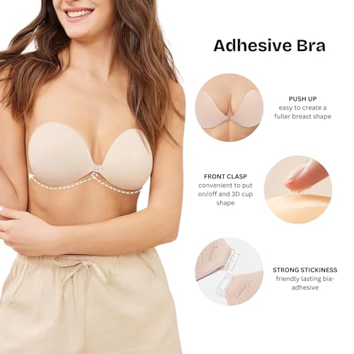 Sizi Sticky Bras Push Up Adhesive Invisible Bra Backless Strapless Bra for Women Pack of 1. (in, Cup Band, B, 32, Beige) - Image 2