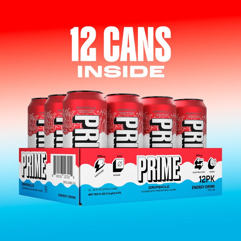 Prime Hydration PRIME Energy DRIPSCICLE, Zero Sugar Energy Drink, 200mg Caffeine and 355mg of Electrolytes for Hydration, Vegan, Gluten Free,16 Fluid Ounce, 12 Pack - Image 5
